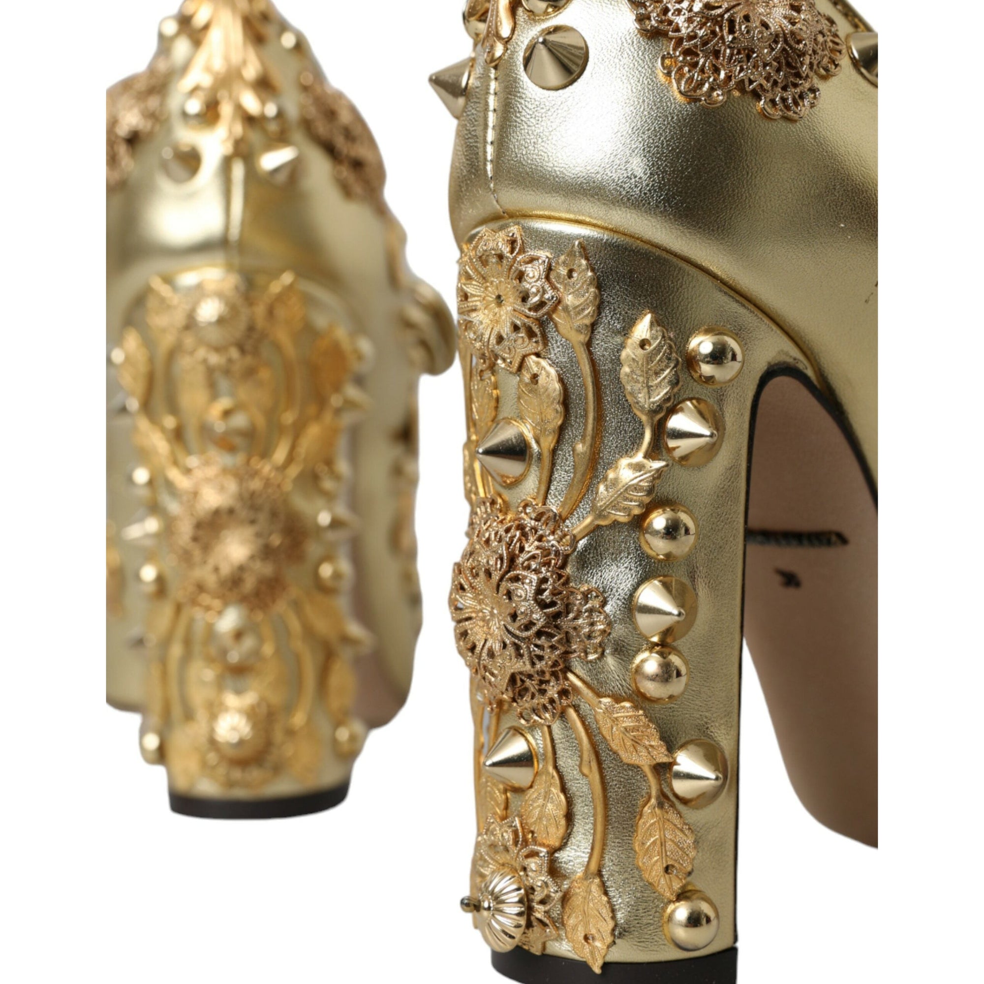 Dolce &amp; Gabbana Gold Leather Crystal Mary Janes Pumps Shoes