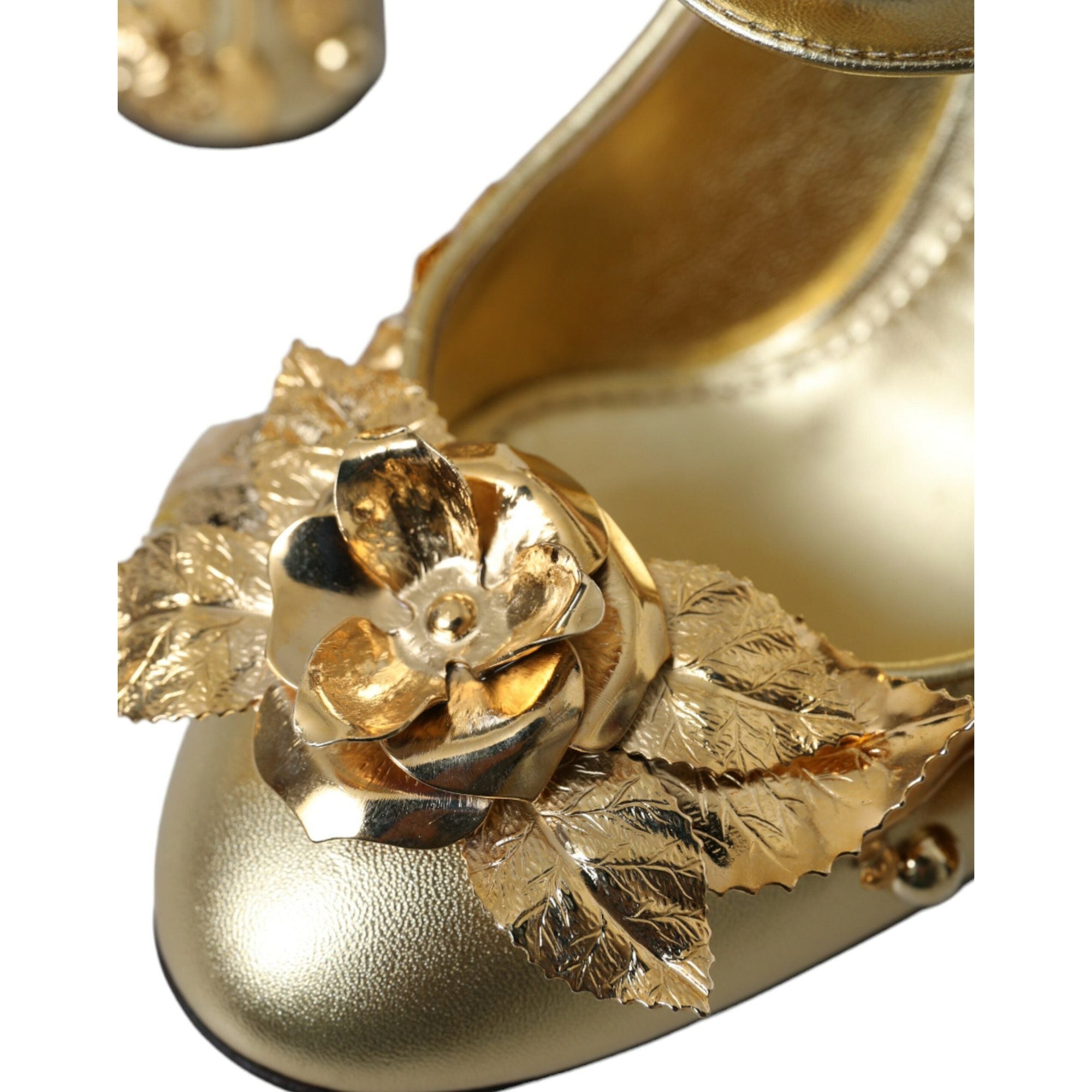 Dolce &amp; Gabbana Gold Leather Crystal Mary Janes Pumps Shoes