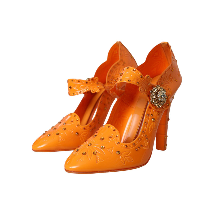 Dolce & Gabbana Orange CINDERELLA Floral Crystal Pumps Shoes