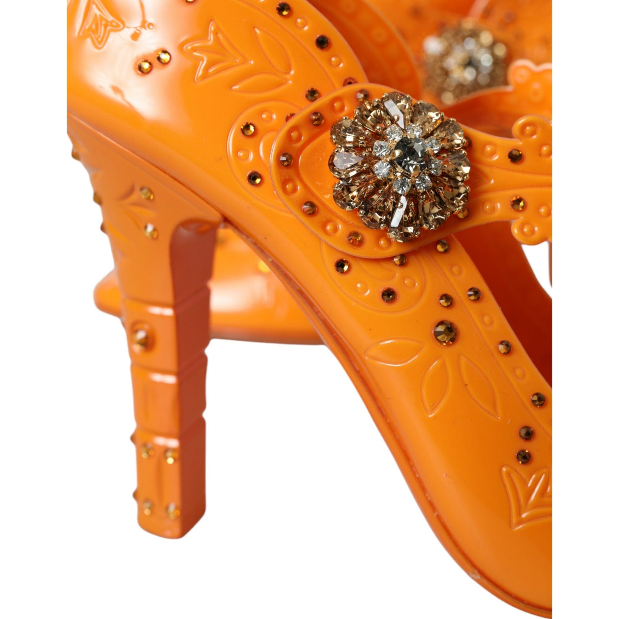 Dolce &amp; Gabbana Orange CINDERELLA Floral Crystal Pumps Shoes