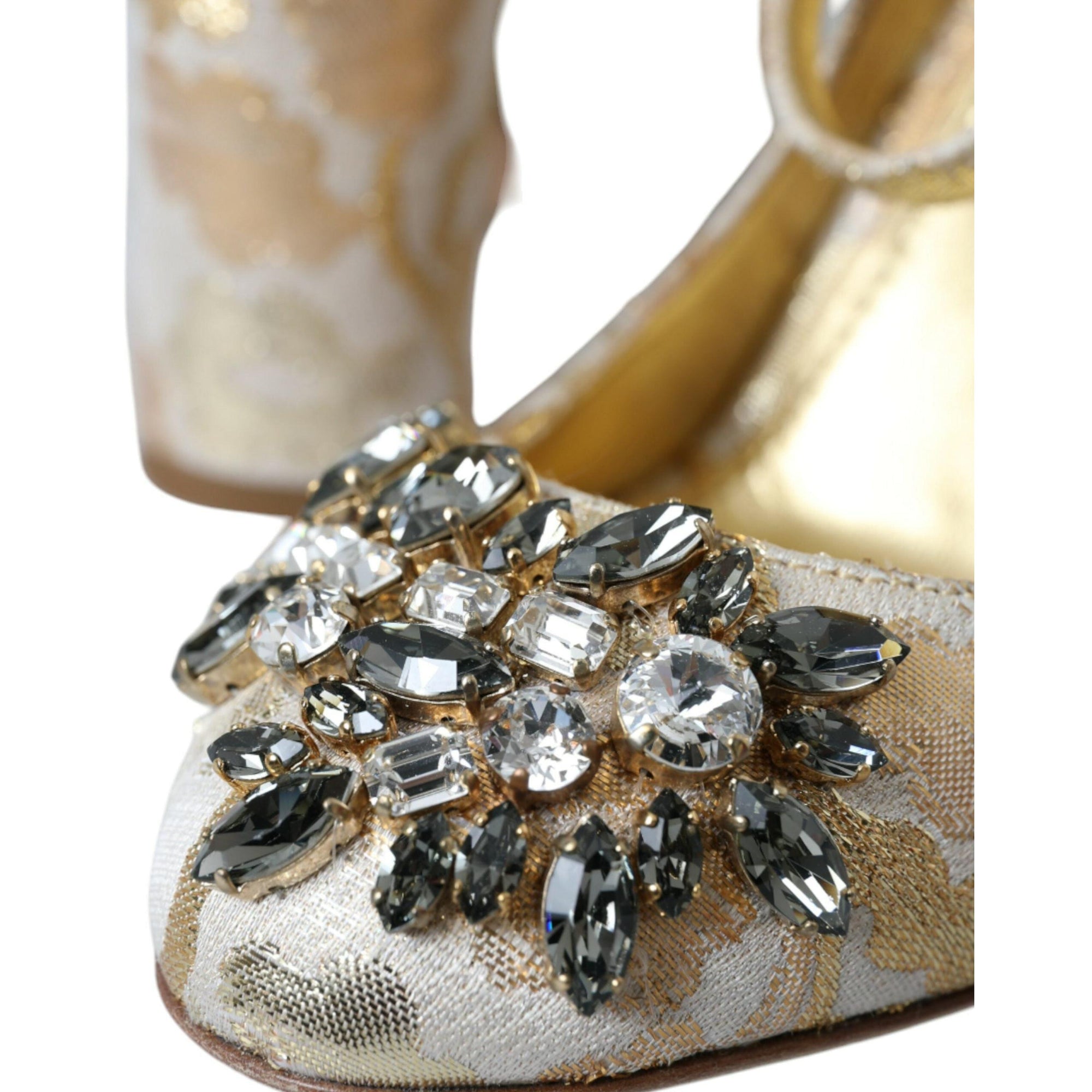 Dolce &amp; Gabbana Gold Jacquard Crystal Mary Janes Pumps Shoes