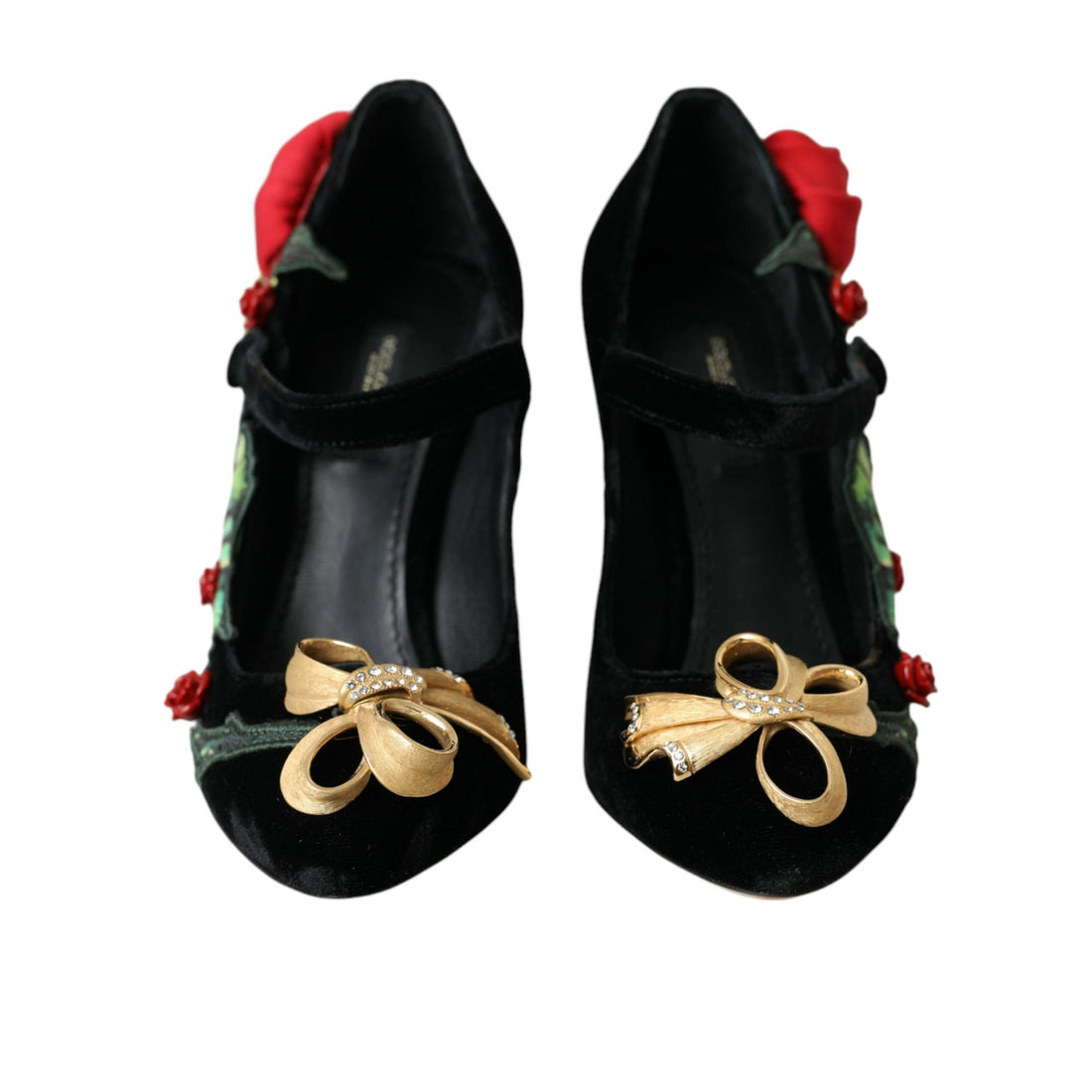 Dolce & Gabbana Black Roses Crystal Brooch Mary Jane Shoes