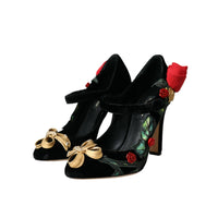 Dolce & Gabbana Black Roses Crystal Brooch Mary Jane Shoes