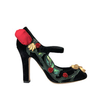 Dolce & Gabbana Black Roses Crystal Brooch Mary Jane Shoes