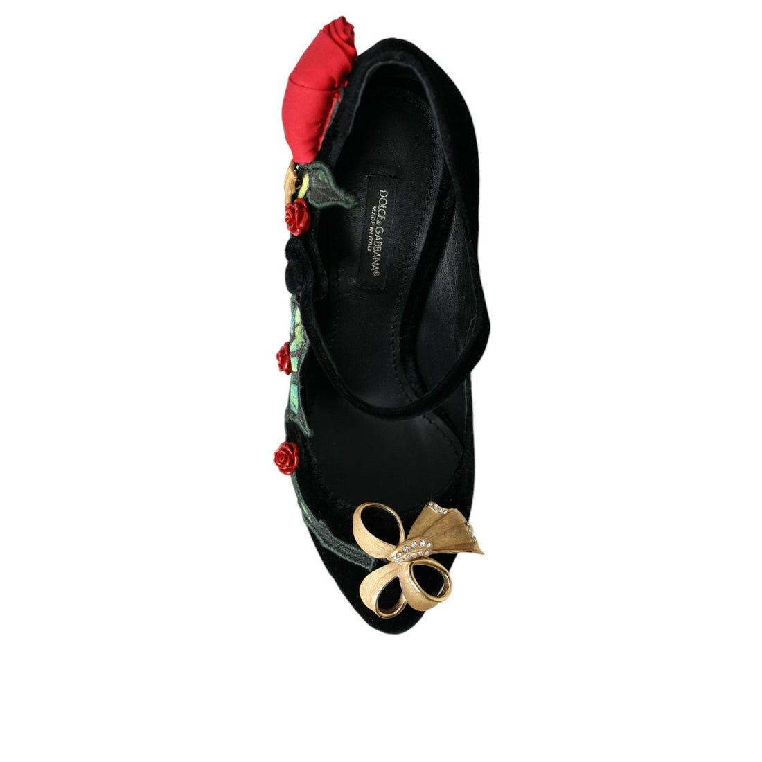 Dolce & Gabbana Black Roses Crystal Brooch Mary Jane Shoes