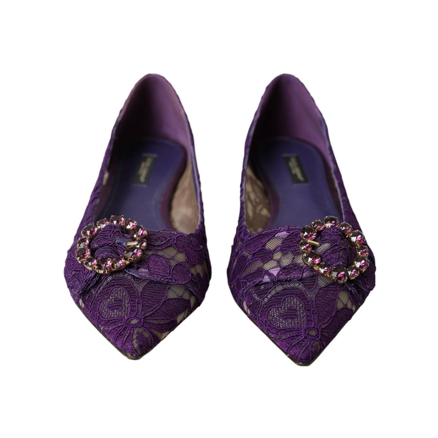 Dolce & Gabbana Purple Taormina Lace Crystal Loafers Shoes