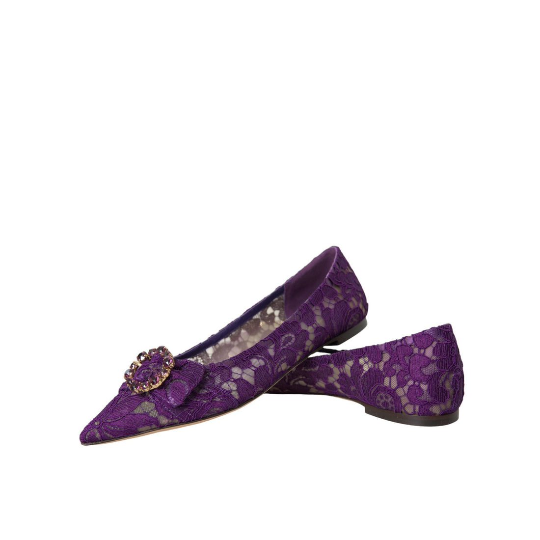 Dolce & Gabbana Purple Taormina Lace Crystal Loafers Shoes