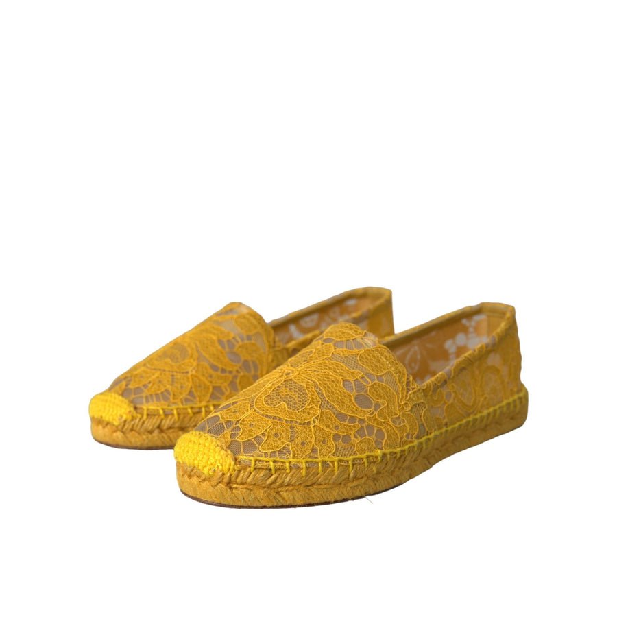 Dolce & Gabbana Yellow Taormina Lace Espadrille Loafers Flats Shoes