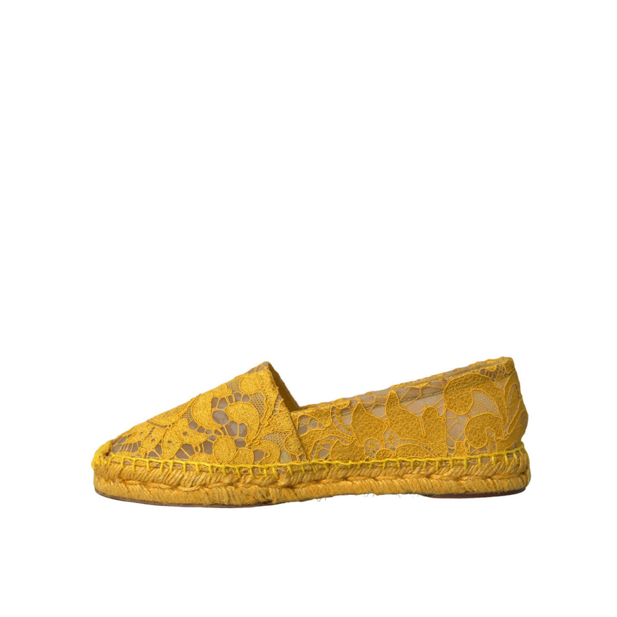 Dolce & Gabbana Yellow Taormina Lace Espadrille Loafers Flats Shoes