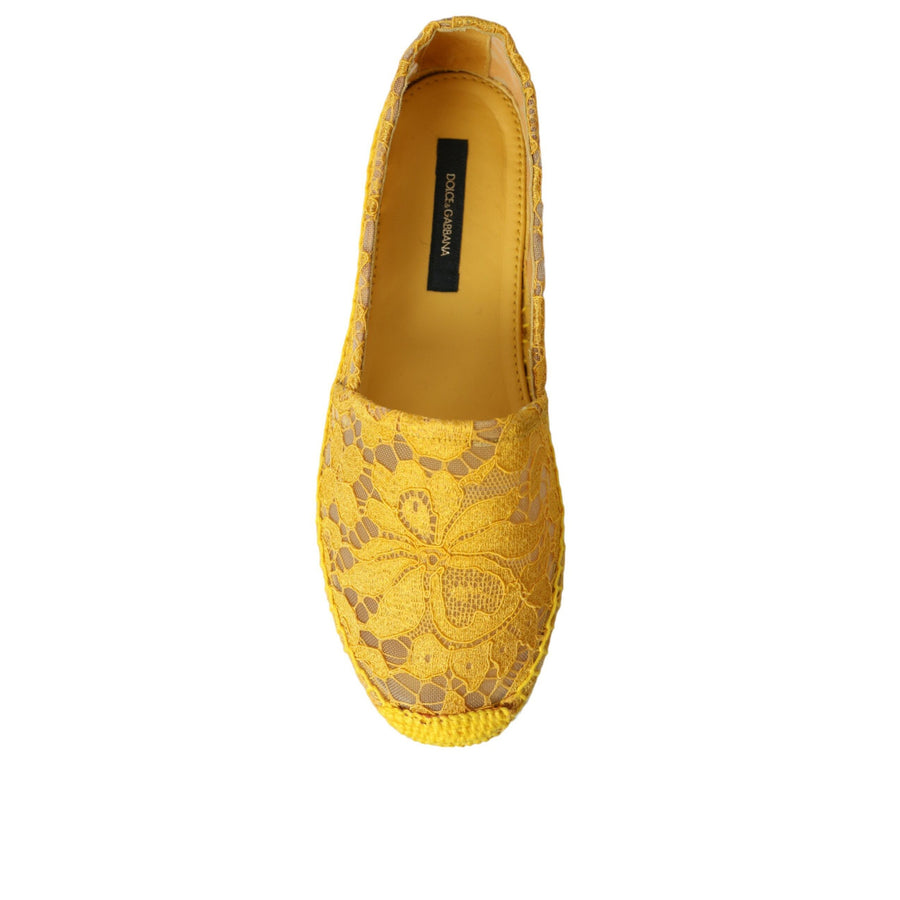 Dolce & Gabbana Yellow Taormina Lace Espadrille Loafers Flats Shoes