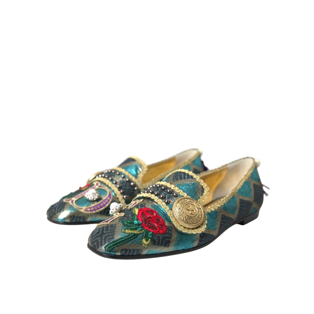 Dolce & Gabbana Multicolor Jacquard Embellished Loafers Shoes