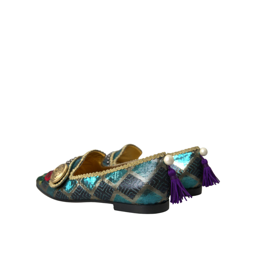 Dolce & Gabbana Multicolor Jacquard Embellished Loafers Shoes