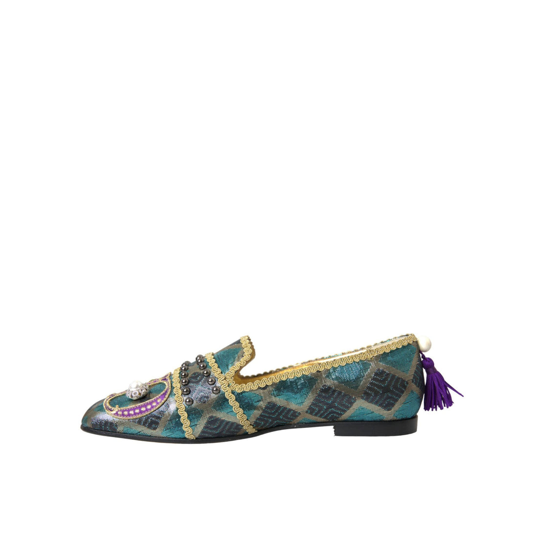 Dolce & Gabbana Multicolor Jacquard Embellished Loafers Shoes