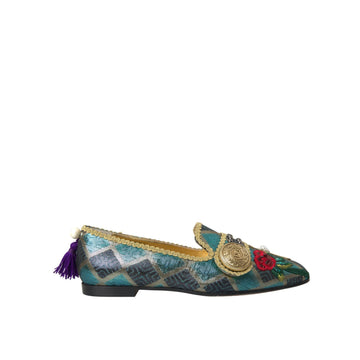 Dolce & Gabbana Multicolor Jacquard Embellished Loafers Shoes