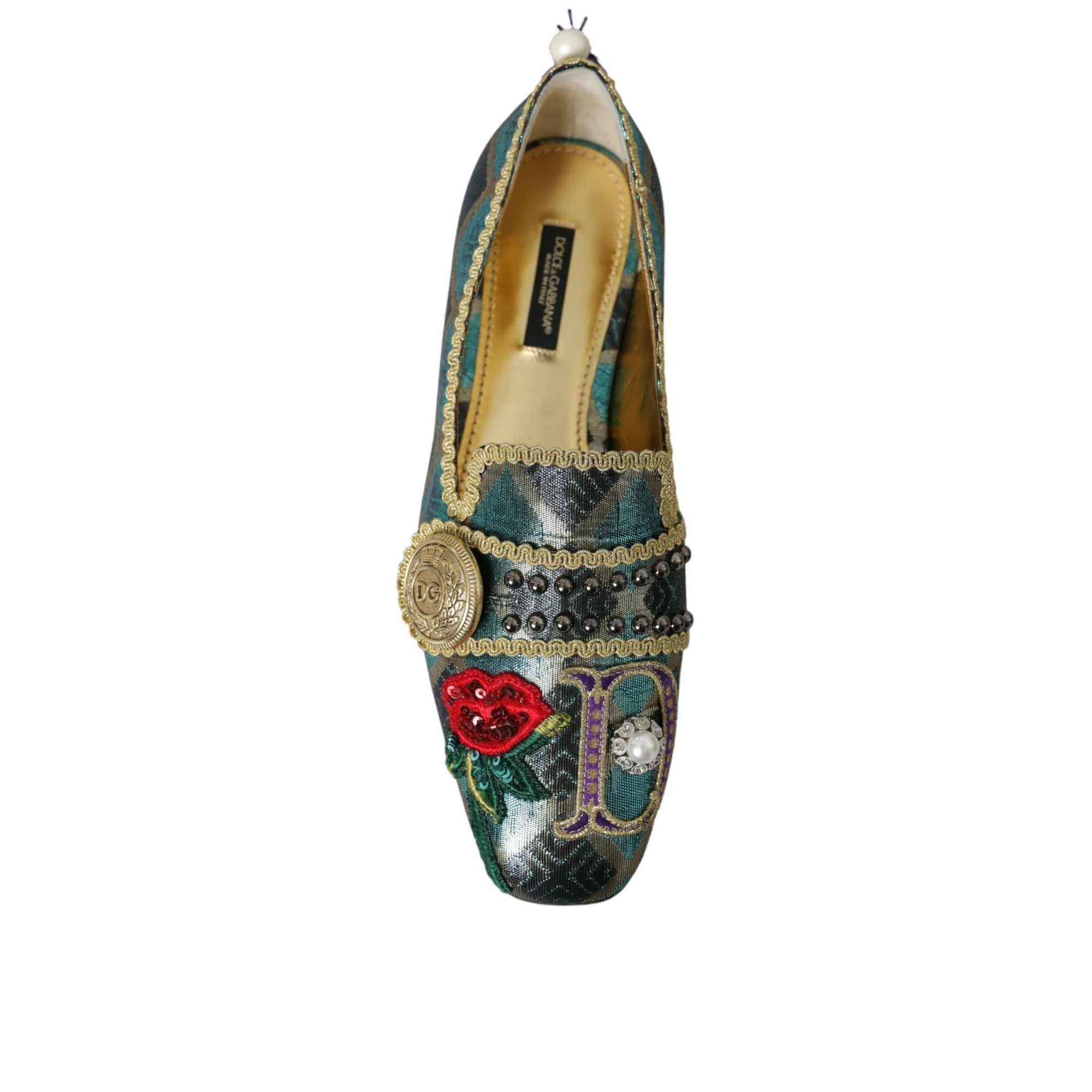Dolce &amp; Gabbana Multicolor Jacquard Embellished Loafers Shoes