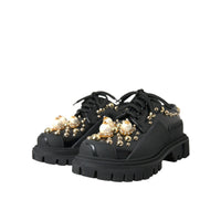 Dolce & Gabbana Black Leather Trekking Derby Embellished Shoes