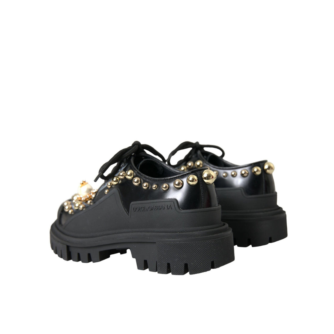 Dolce & Gabbana Black Leather Trekking Derby Embellished Shoes