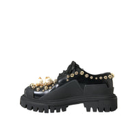 Dolce & Gabbana Black Leather Trekking Derby Embellished Shoes