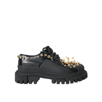 Dolce & Gabbana Black Leather Trekking Derby Embellished Shoes