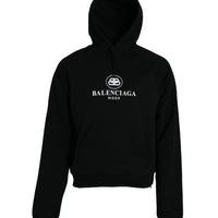 Balenciaga Black Cotton Logo Hooded Pullover Sweatshirt Sweater