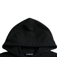 Balenciaga Black Cotton Logo Hooded Pullover Sweatshirt Sweater