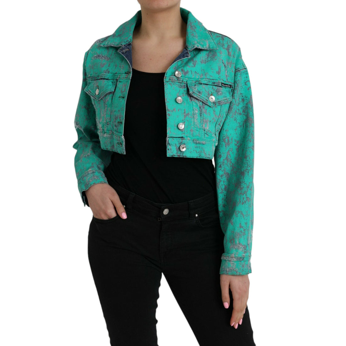 Dolce & Gabbana Green Cotton Tie Dye Cropped Cropped Denim Jacket