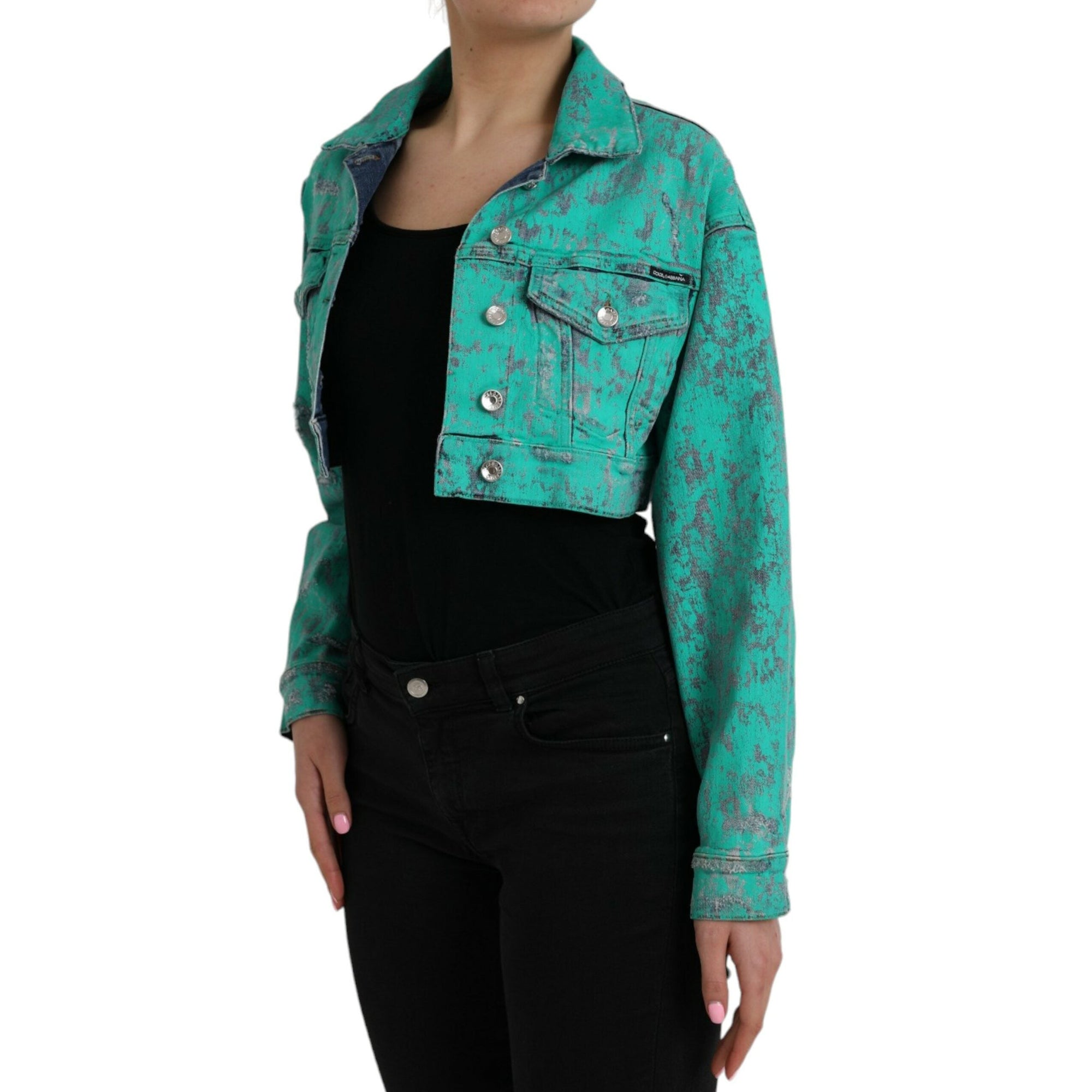 Dolce &amp; Gabbana Green Cotton Tie Dye Cropped Cropped Denim Jacket