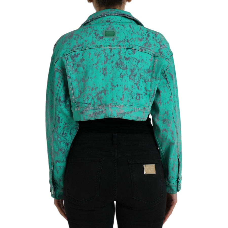 Dolce & Gabbana Green Cotton Tie Dye Cropped Cropped Denim Jacket