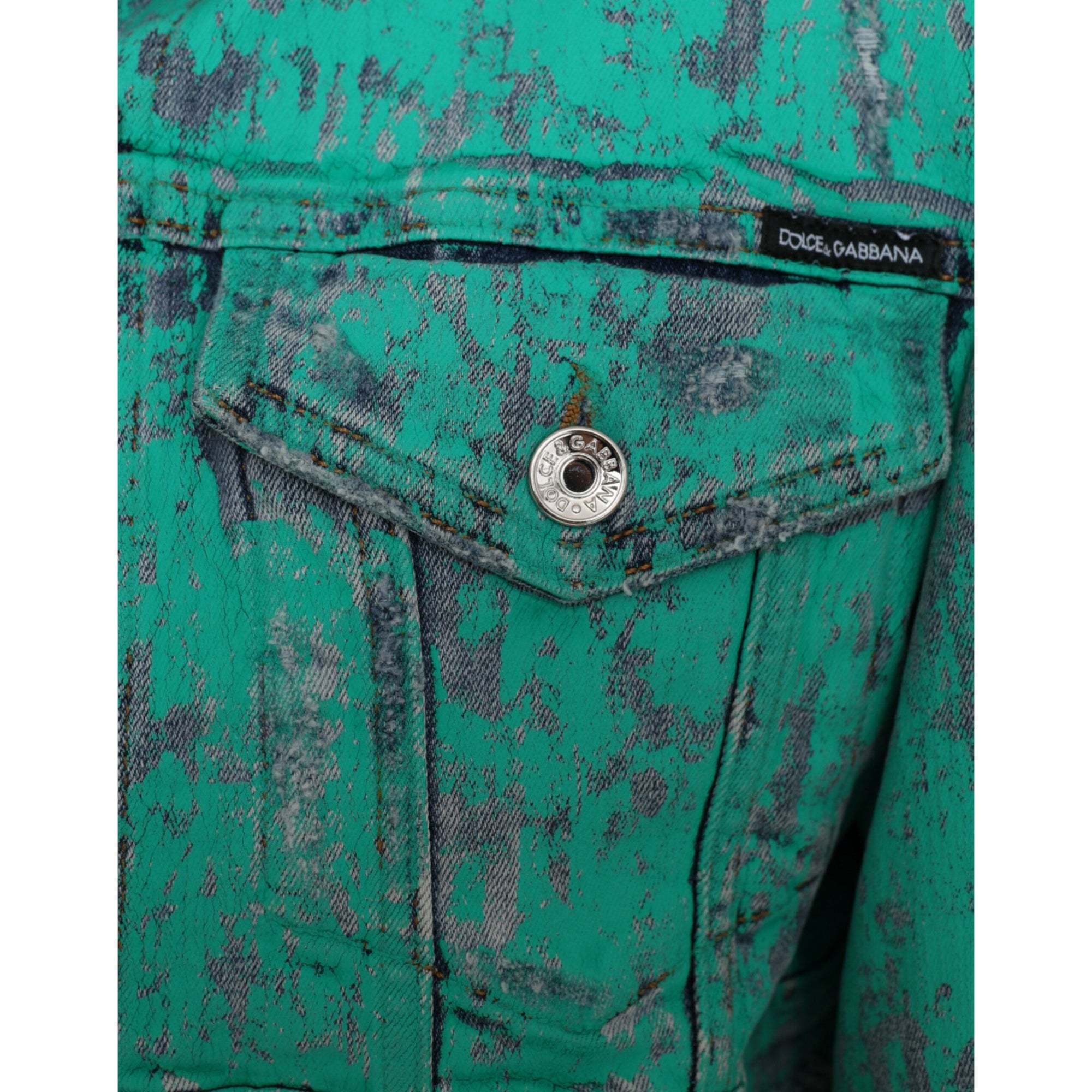 Dolce &amp; Gabbana Green Cotton Tie Dye Cropped Cropped Denim Jacket