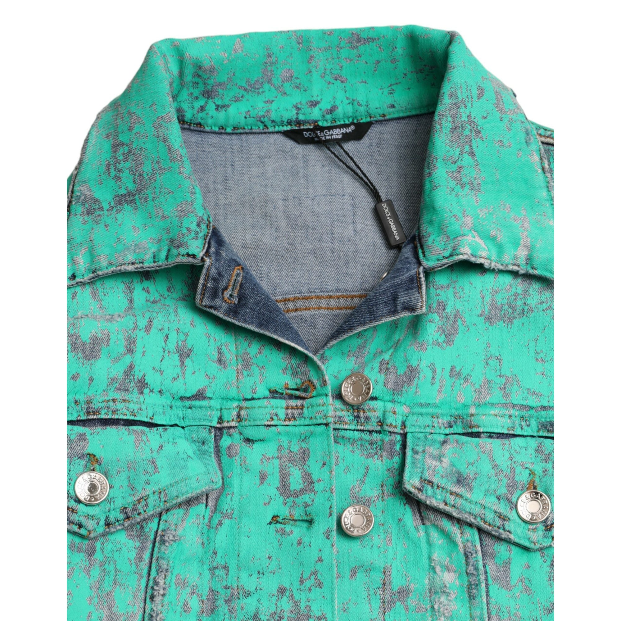 Dolce &amp; Gabbana Green Cotton Tie Dye Cropped Cropped Denim Jacket