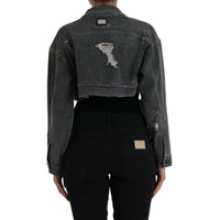 Dolce & Gabbana Dark Gray Cotton Stretch Cropped Denim Jacket