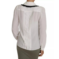 Dolce & Gabbana White Silk Shirt Ruffle Rouded Collar Blouse