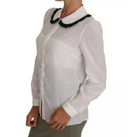 Dolce & Gabbana White Silk Shirt Ruffle Rouded Collar Blouse