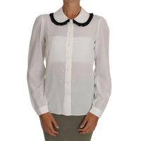 Dolce & Gabbana White Silk Shirt Ruffle Rouded Collar Blouse