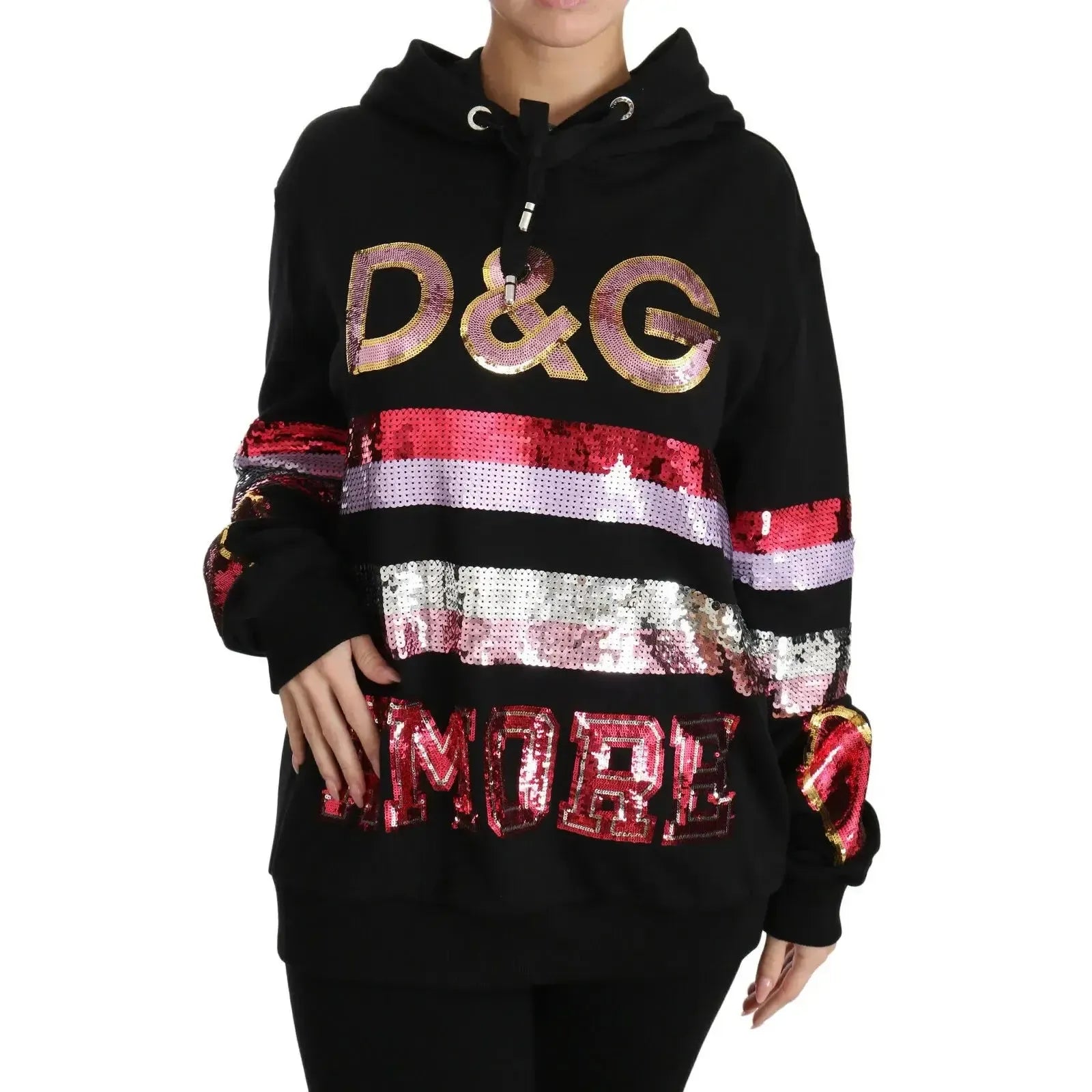 Dolce &amp; Gabbana DG Sequined Hooded Pullover Sweater
