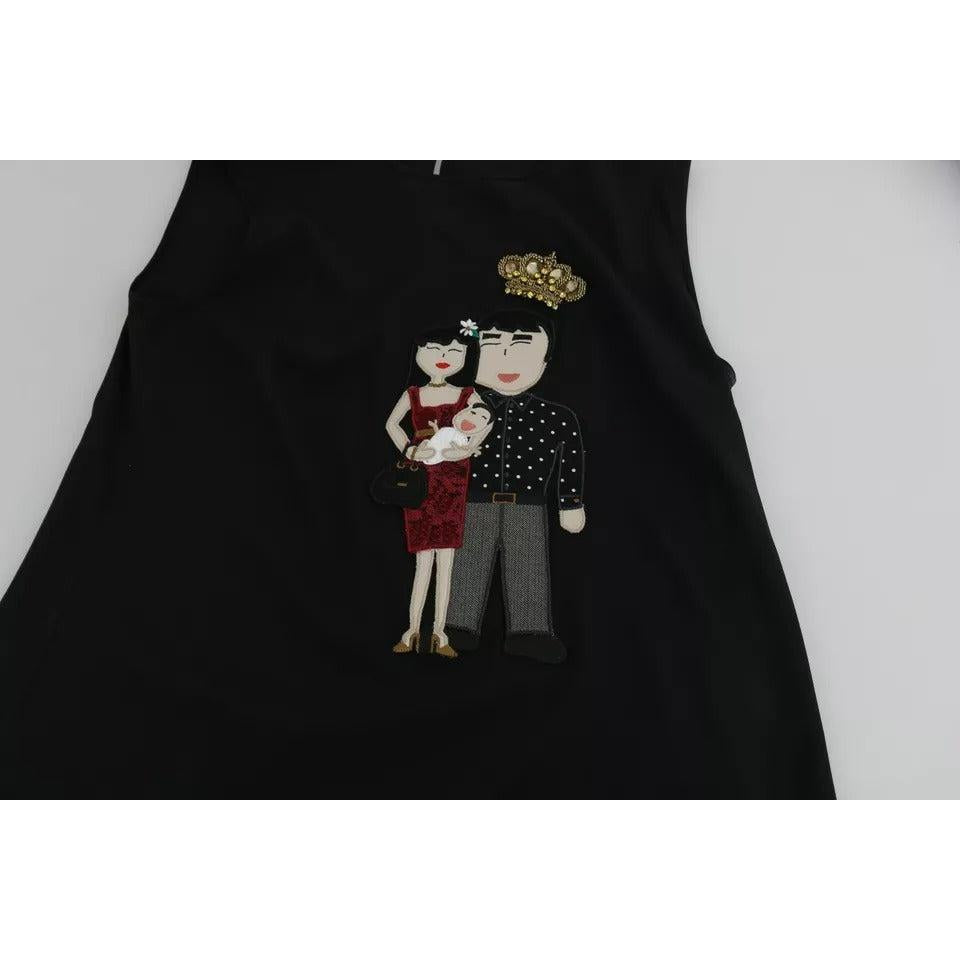 Dolce &amp; Gabbana Black Silk DG Family Crystal Sleeveless Top