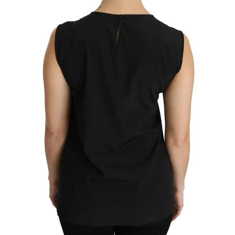 Dolce & Gabbana Black Silk DG Family Crystal Sleeveless Top