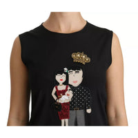 Dolce & Gabbana Black Silk DG Family Crystal Sleeveless Top