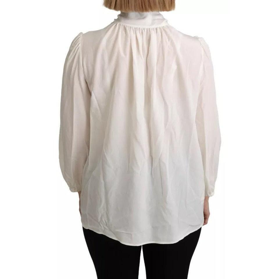 Dolce &amp; Gabbana Off White Scarfneck Long Sleeves Blouse Silk Top