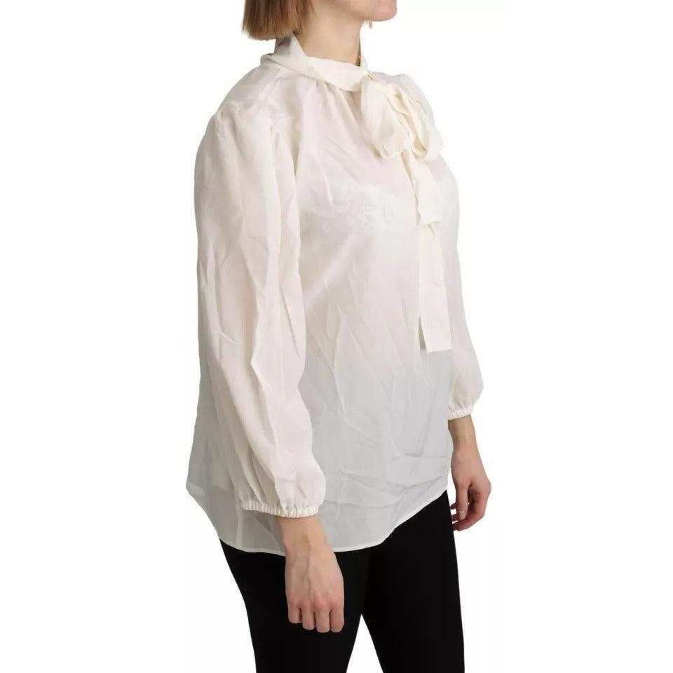 Dolce &amp; Gabbana Off White Scarfneck Long Sleeves Blouse Silk Top
