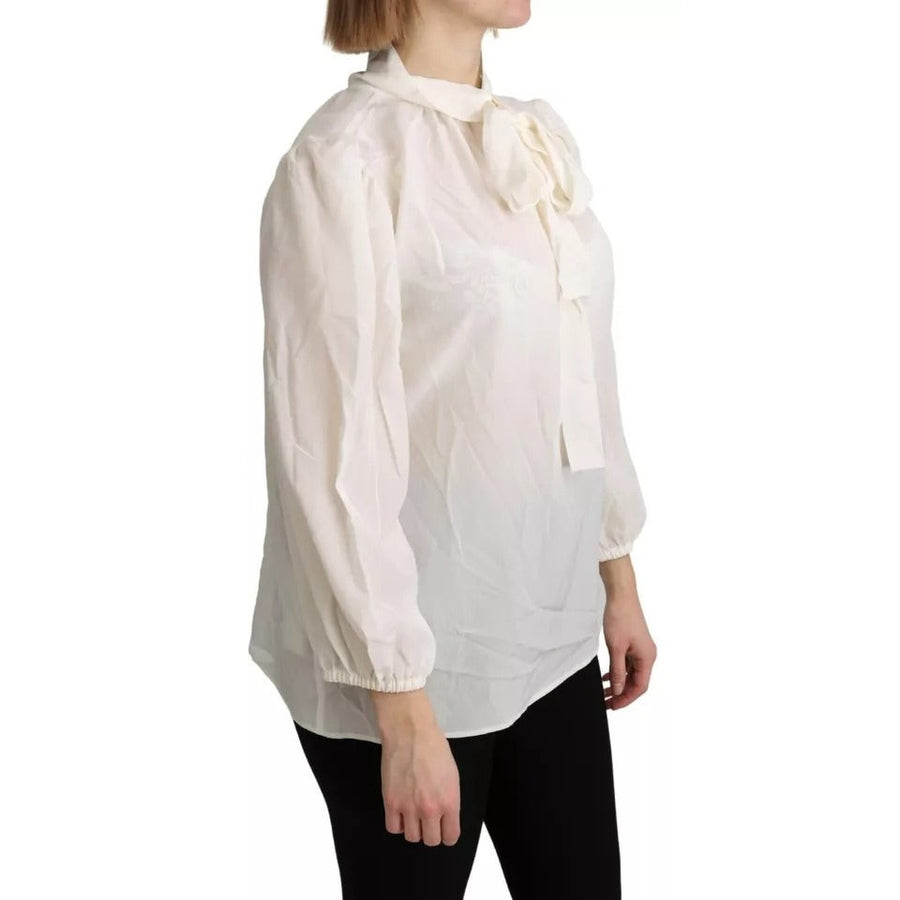 Dolce & Gabbana Off White Scarfneck Long Sleeves Blouse Silk Top