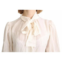 Dolce & Gabbana Off White Scarfneck Long Sleeves Blouse Silk Top