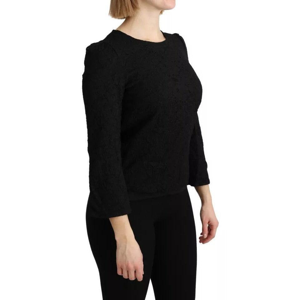 Dolce &amp; Gabbana Black Lace Long Sleeves Blouse STAFF Top