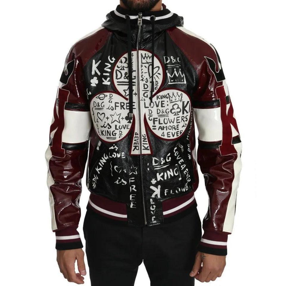 Dolce &amp; Gabbana Black Bordeaux Hooded Leather DG King of Love Jacket