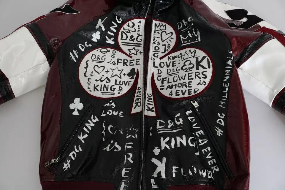 Dolce &amp; Gabbana Black Bordeaux Hooded Leather DG King of Love Jacket