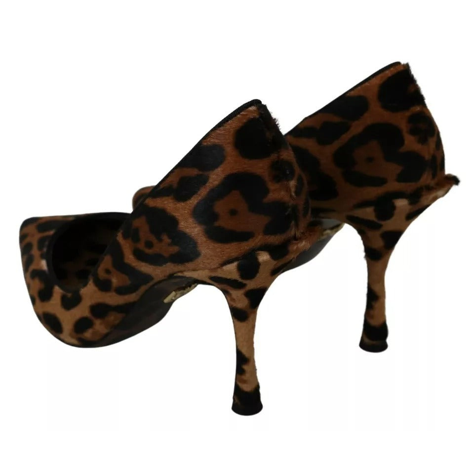 Dolce & Gabbana Brown Leopard Pony Hair Heels Pumps Shoes