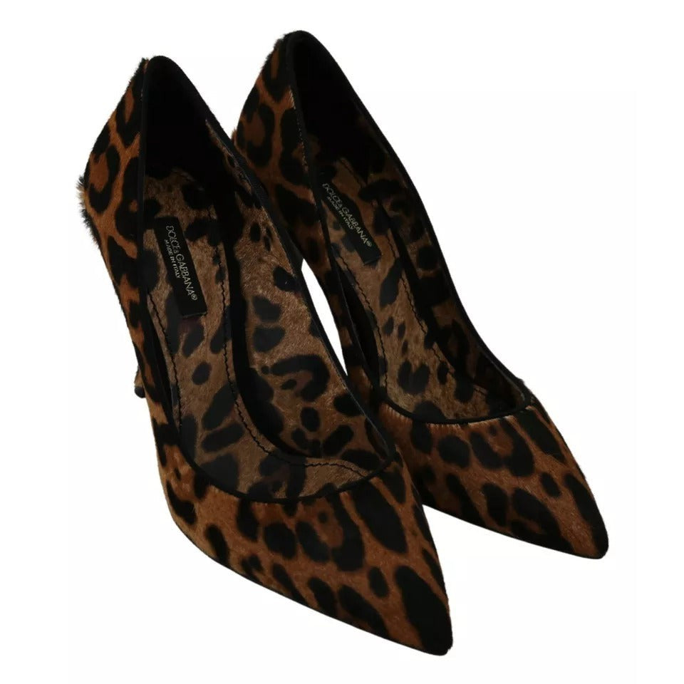 Dolce & Gabbana Brown Leopard Pony Hair Heels Pumps Shoes