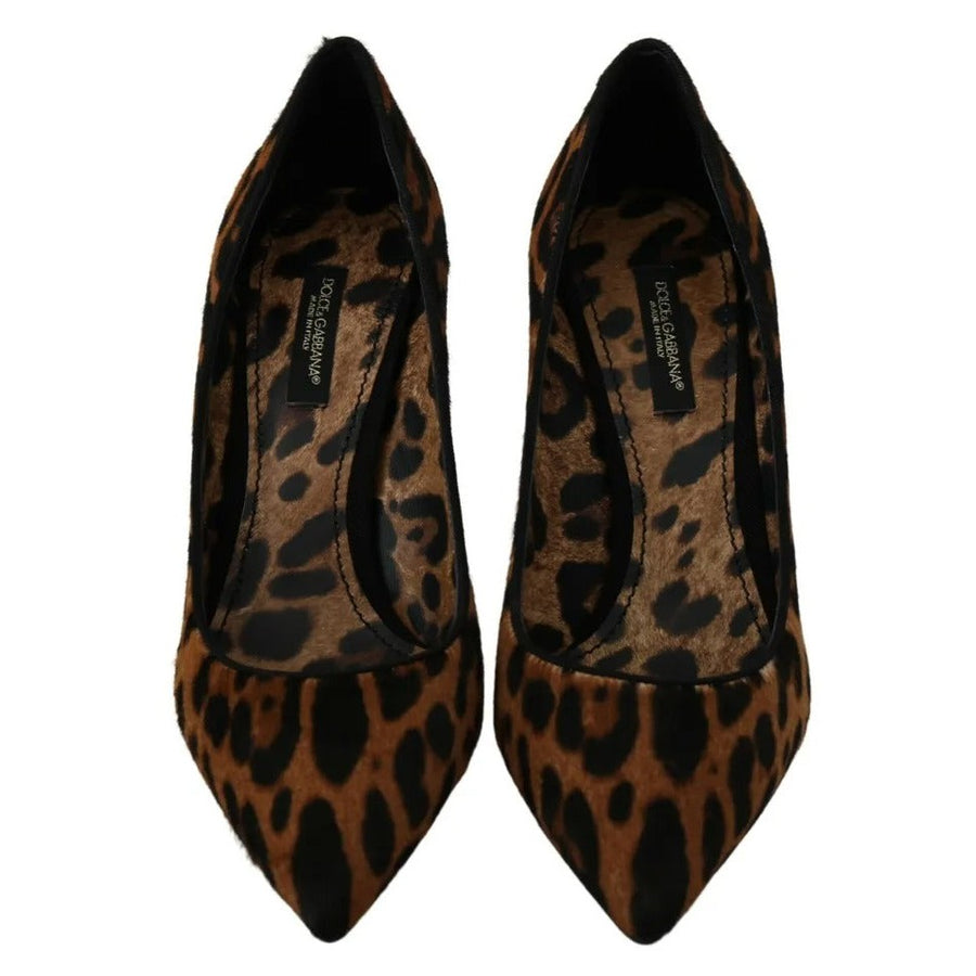 Dolce & Gabbana Brown Leopard Pony Hair Heels Pumps Shoes