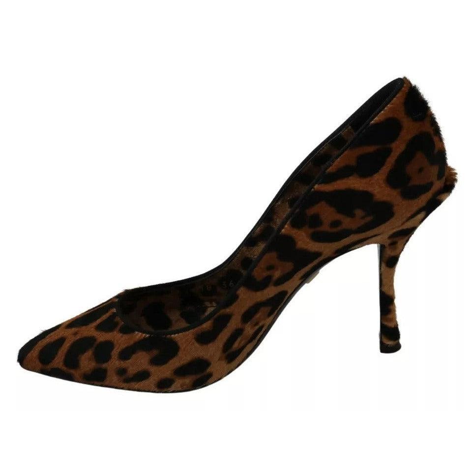 Dolce &amp; Gabbana Brown Leopard Pony Hair Heels Pumps Shoes