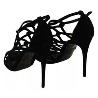 Dolce & Gabbana Black Suede Ankle Strap Stiletto Shoes